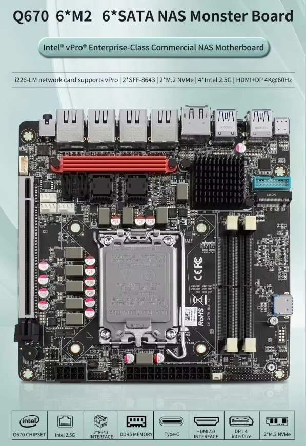 In-tel VPro Q670 NAS Motherboa - đánh giá và giá Lga 1700 Ddr5 Itx Motherboard