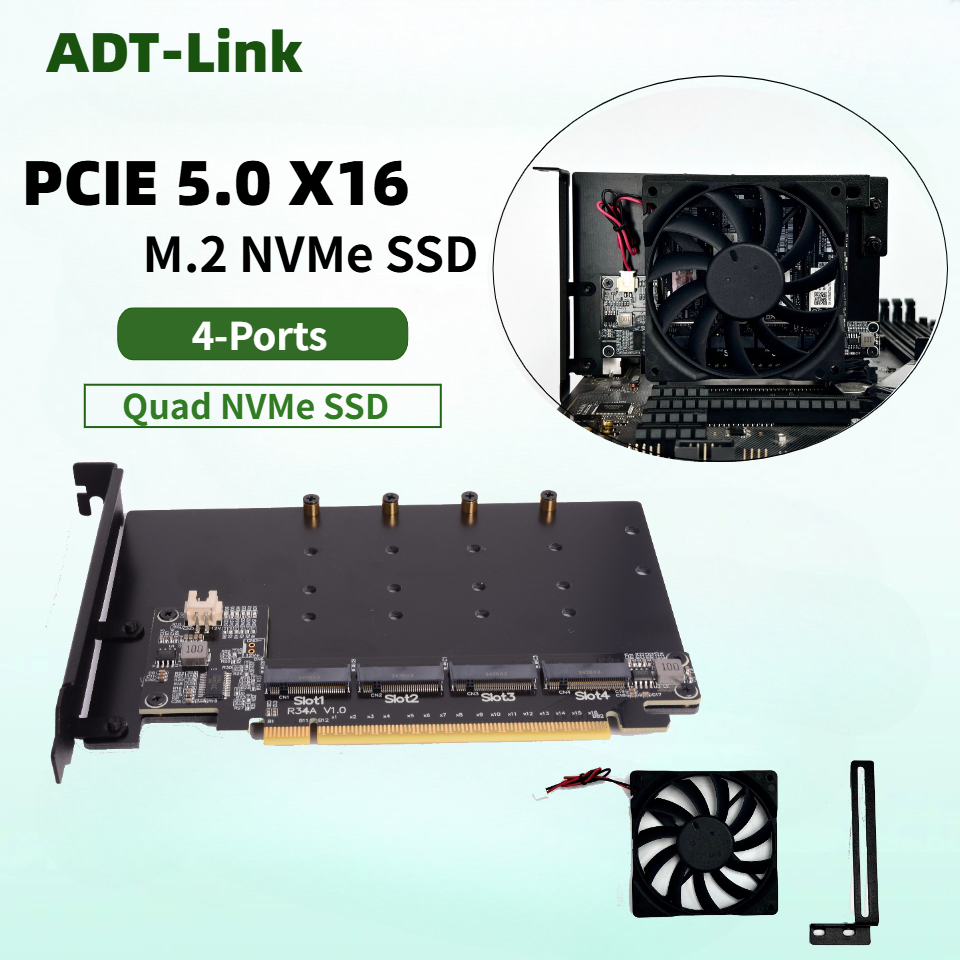 R34A PCIe 5.0 x16 to 4-Port M. - đánh giá và giá Quad M.2 Nvme Pcie Bifurcation Card